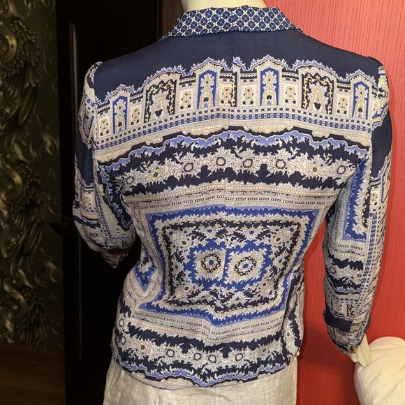 Zara women printed silk double breasted padded shoulder jacket S - Picture 8 of 13